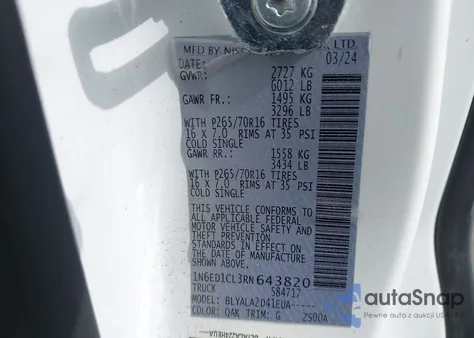 2024 Nissan Frontier King Cab S 4X2 из США, поврежденный, VIN 1N6ED1CL3RN643820